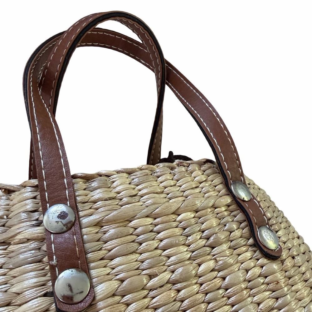 Sea and Grass Mini Straw Hyacinth Woven Tote Basket Small Mini Handbag Brown - Picture 7 of 16